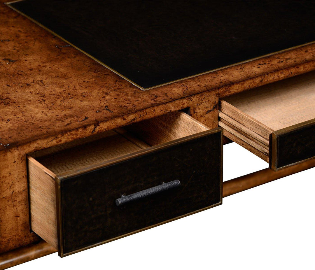 Hammered Iron Bureau Plat with Black Leather Inserts