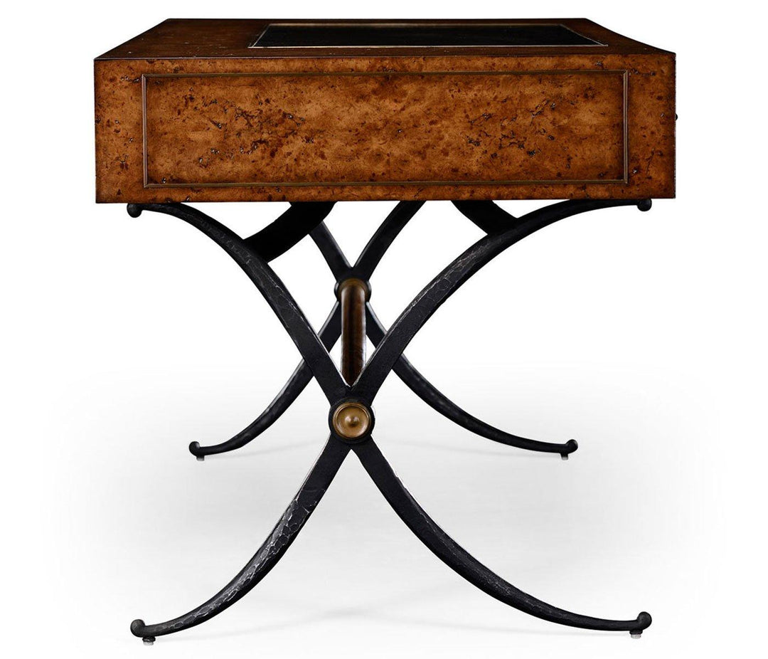 Hammered Iron Bureau Plat with Black Leather Inserts