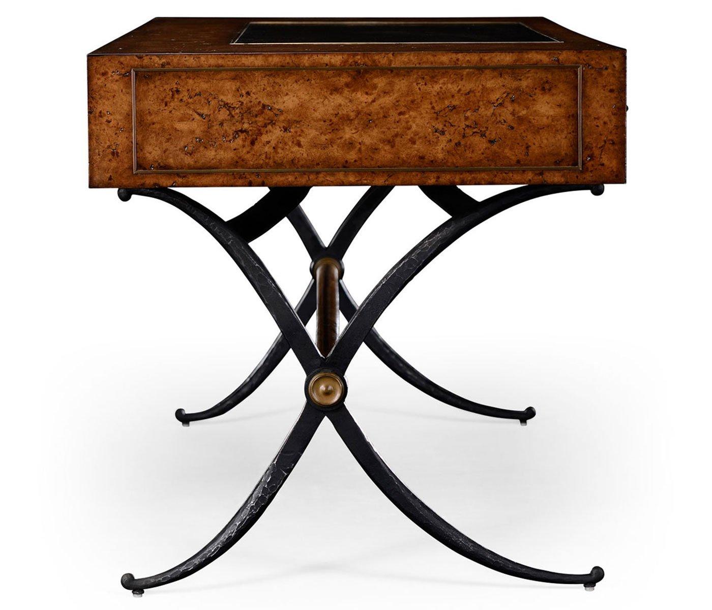 Hammered Iron Bureau Plat with Black Leather Inserts