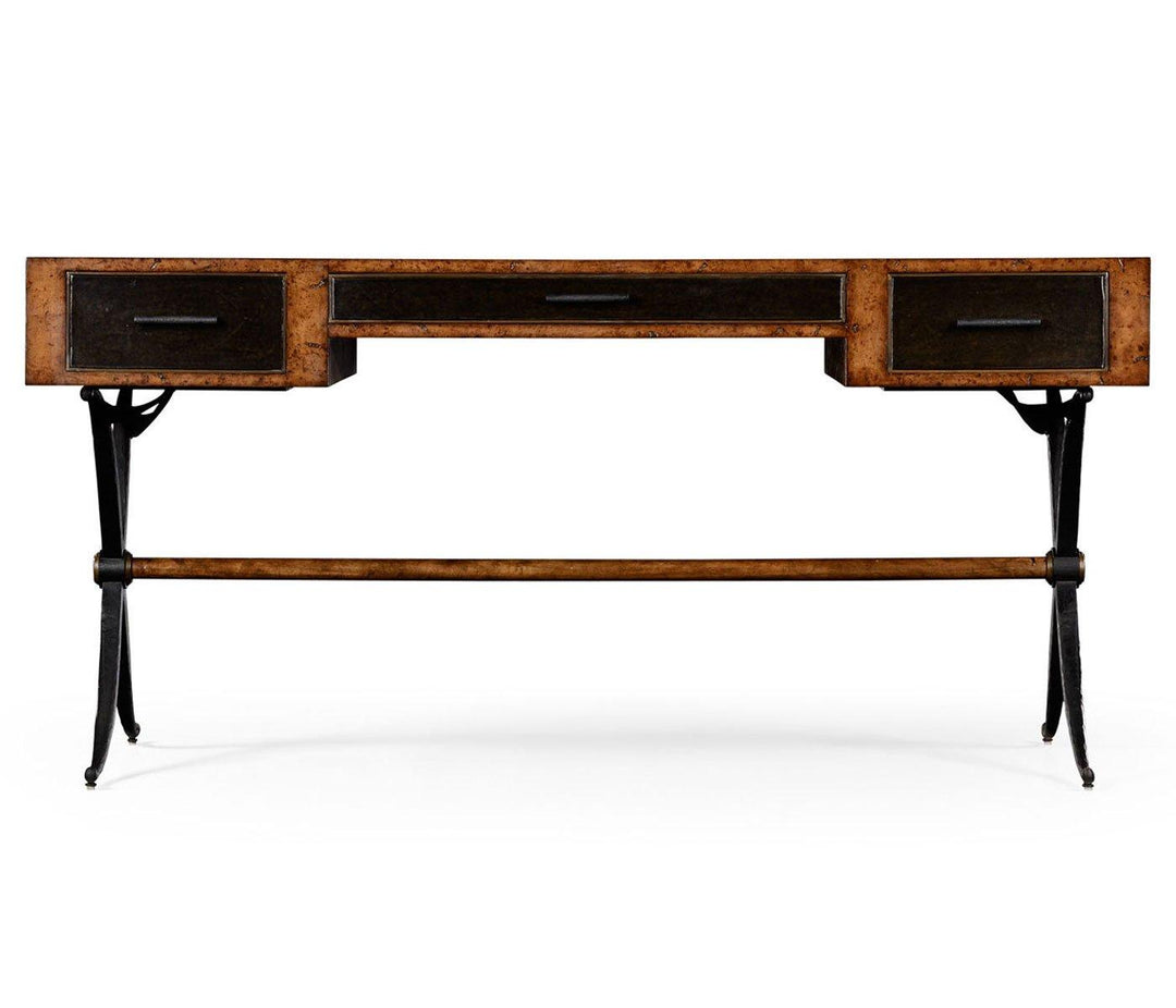 Hammered Iron Bureau Plat with Black Leather Inserts