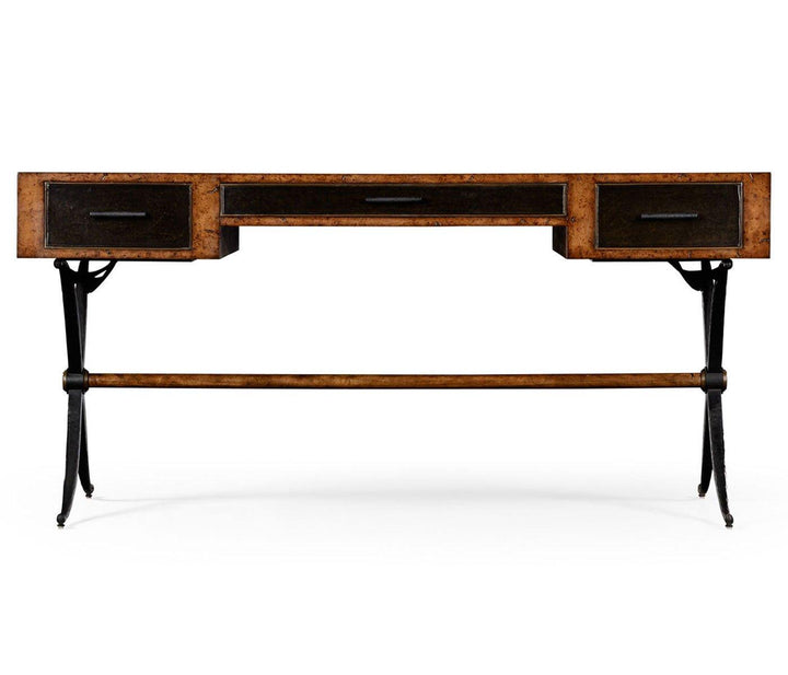 Hammered Iron Bureau Plat with Black Leather Inserts