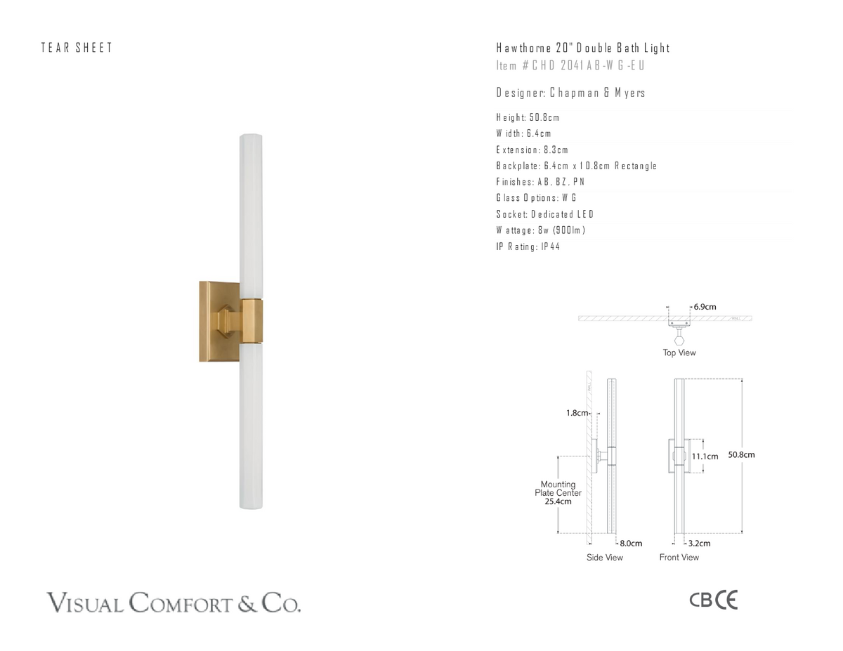 Hawthorne 20" Double Vägglampa — Chapman & Myers for Visual Comfort & Co. måttskiss