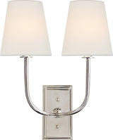 Hulton Double Vägglampa — Thomas O'Brien for Visual Comfort & Co. — Polished Nickel with Crystal Backplate with Linen Shades