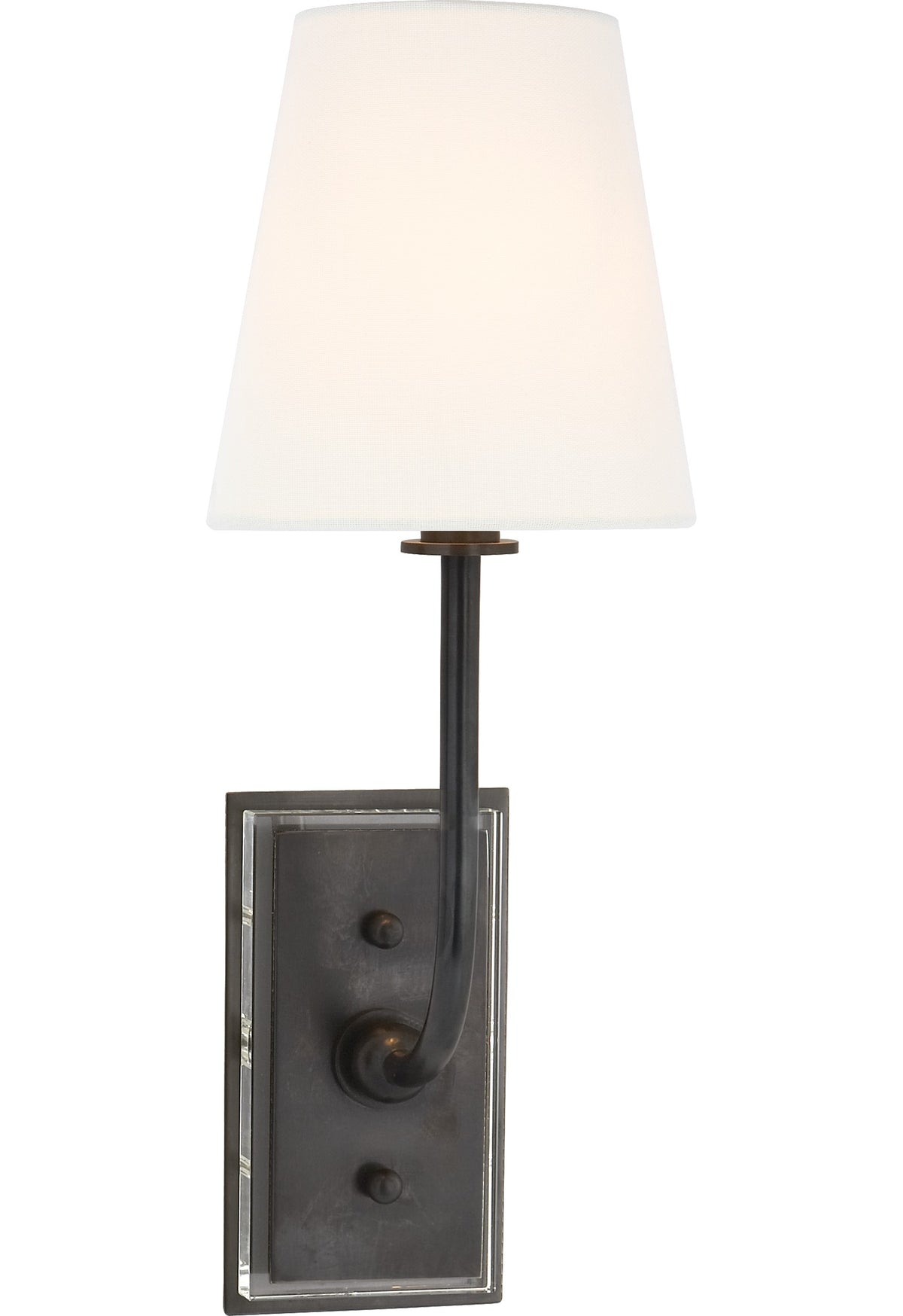 Hulton Vägglampa — Thomas O'Brien for Visual Comfort & Co. — Bronze with Crystal Backplate with Linen Shade