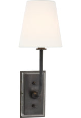 Hulton Vägglampa — Thomas O'Brien for Visual Comfort & Co. — Bronze with Crystal Backplate with Linen Shade