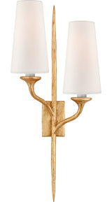Iberia Double Left Vägglampa — Julie Neill for Visual Comfort & Co. — Antique Gold Leaf with Linen Shades