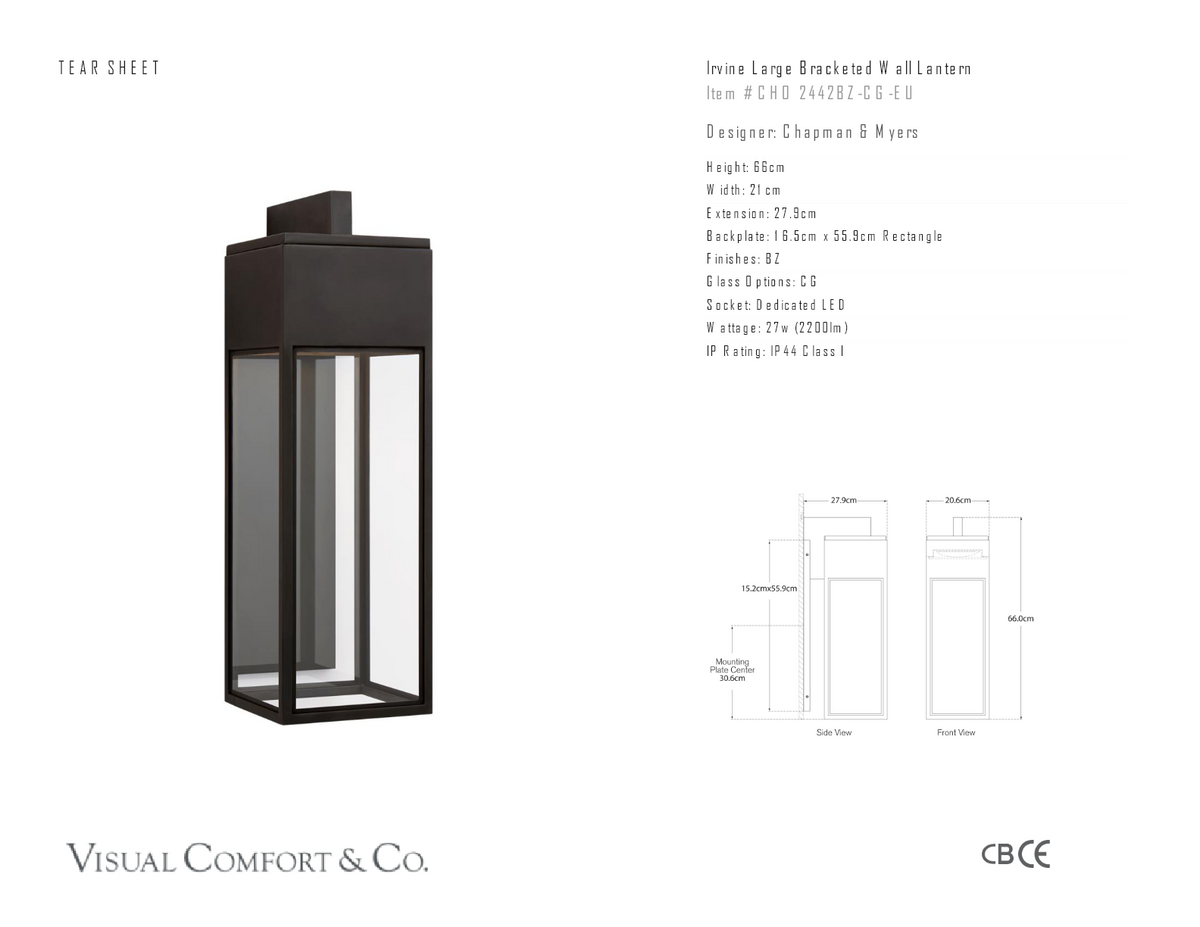 Irvine Large Bracketed Wall -ulkovalaisin — Chapman & Myers for Visual Comfort & Co. mittapiirros