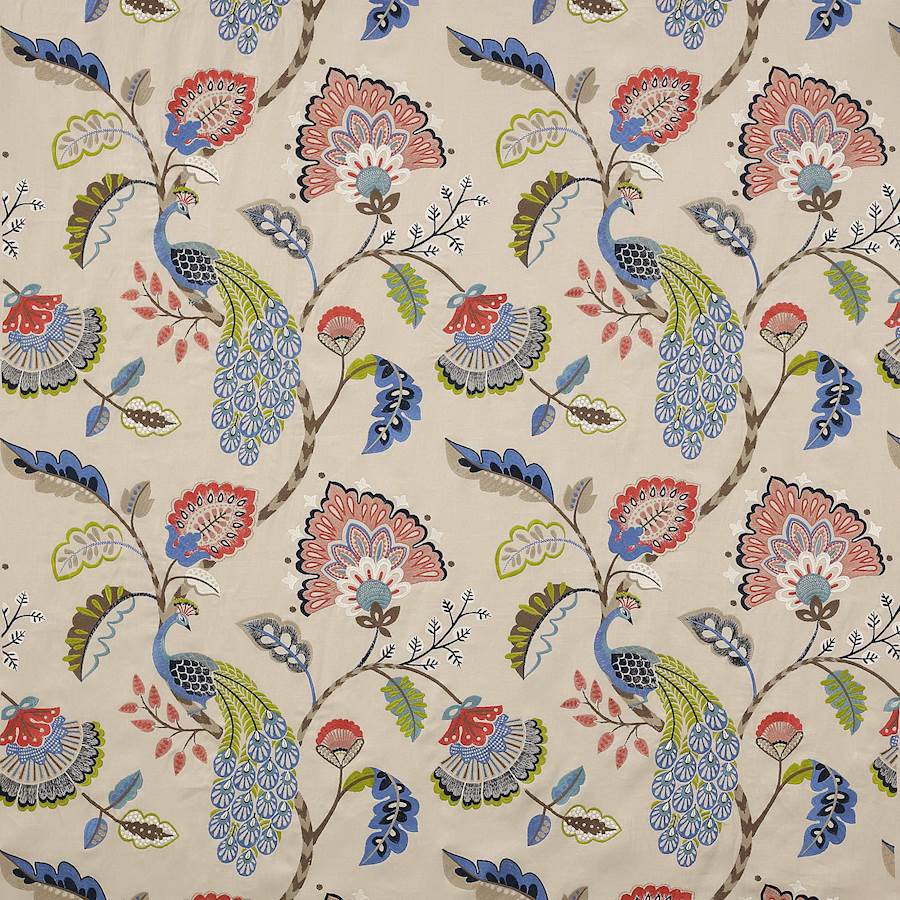 Jaipur Peacock Blue/Soft Red — Jane Churchill tyg