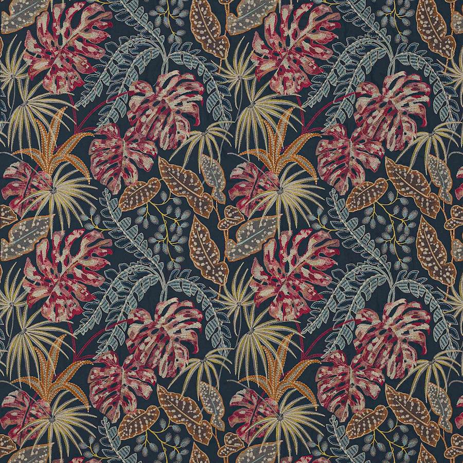 Rousseau Navy/Red — Jane Churchill tyg