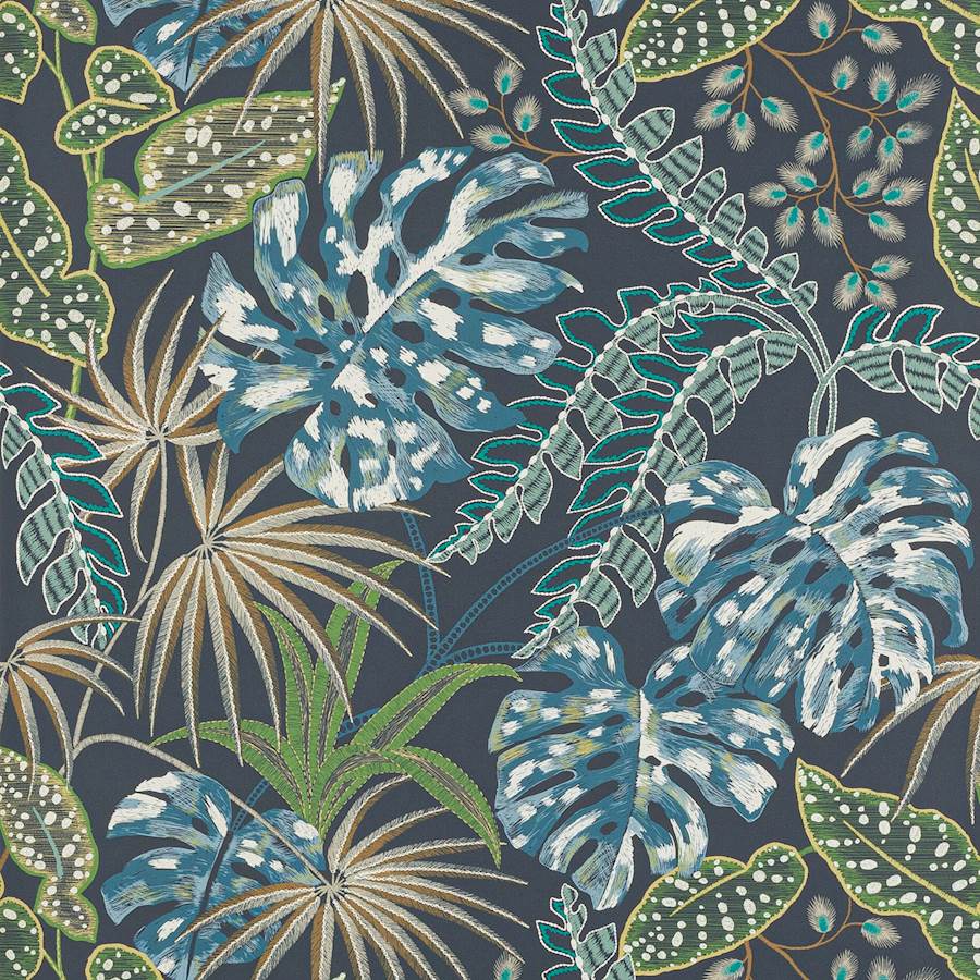 Rousseau Midnight/Teal — Jane Churchill tapet