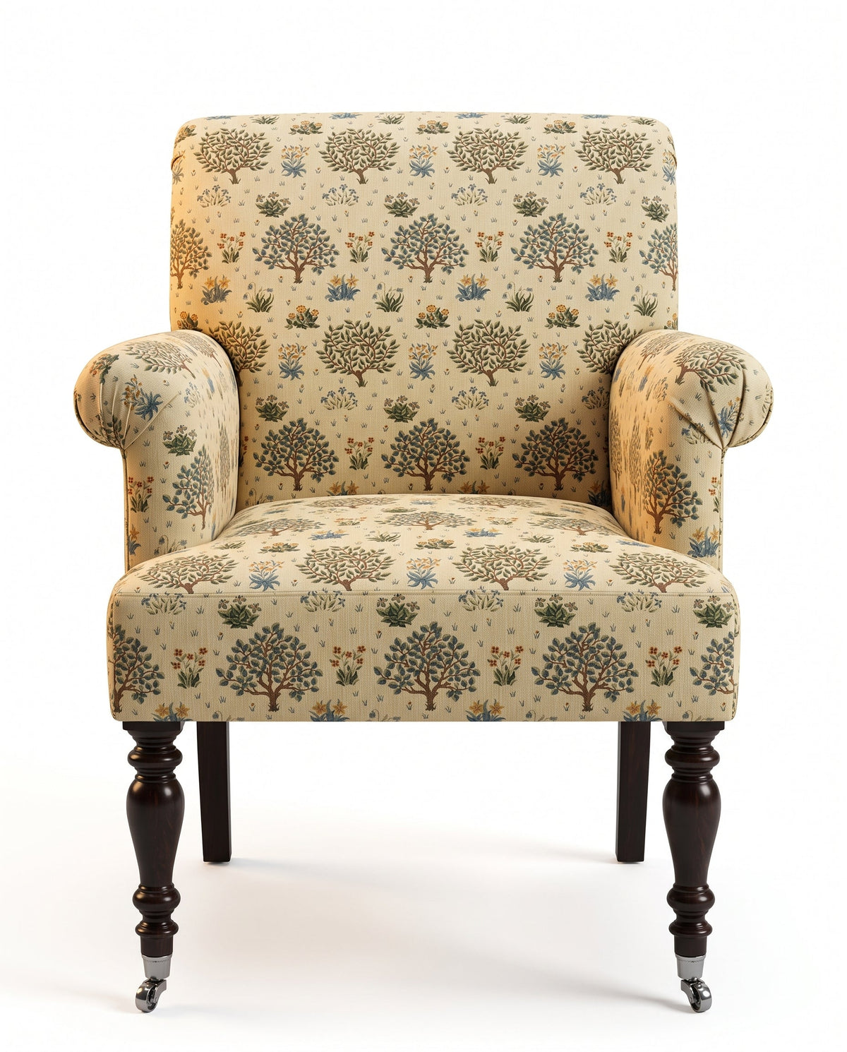 Jio Bridget karmfåtölj, slät rygg klädd i Orchard Olive/Gold — Morris & Co