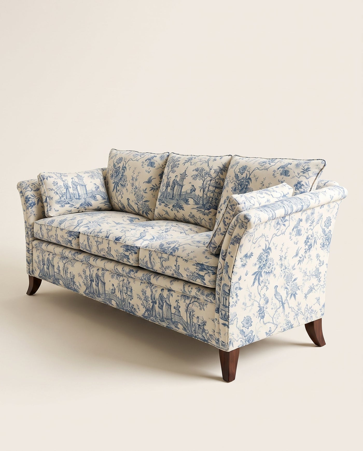 Jio Essex soffa 3-sits 215 cm utan kappa klädd i Pillemont Toile Ivory/China Blue
