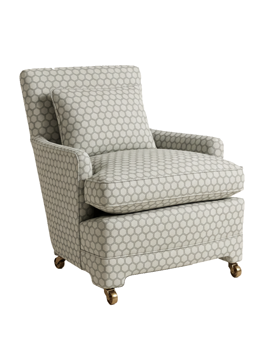 Jio Piano fåtölj klädd i Zardozi Silver Birch — Designers Guild