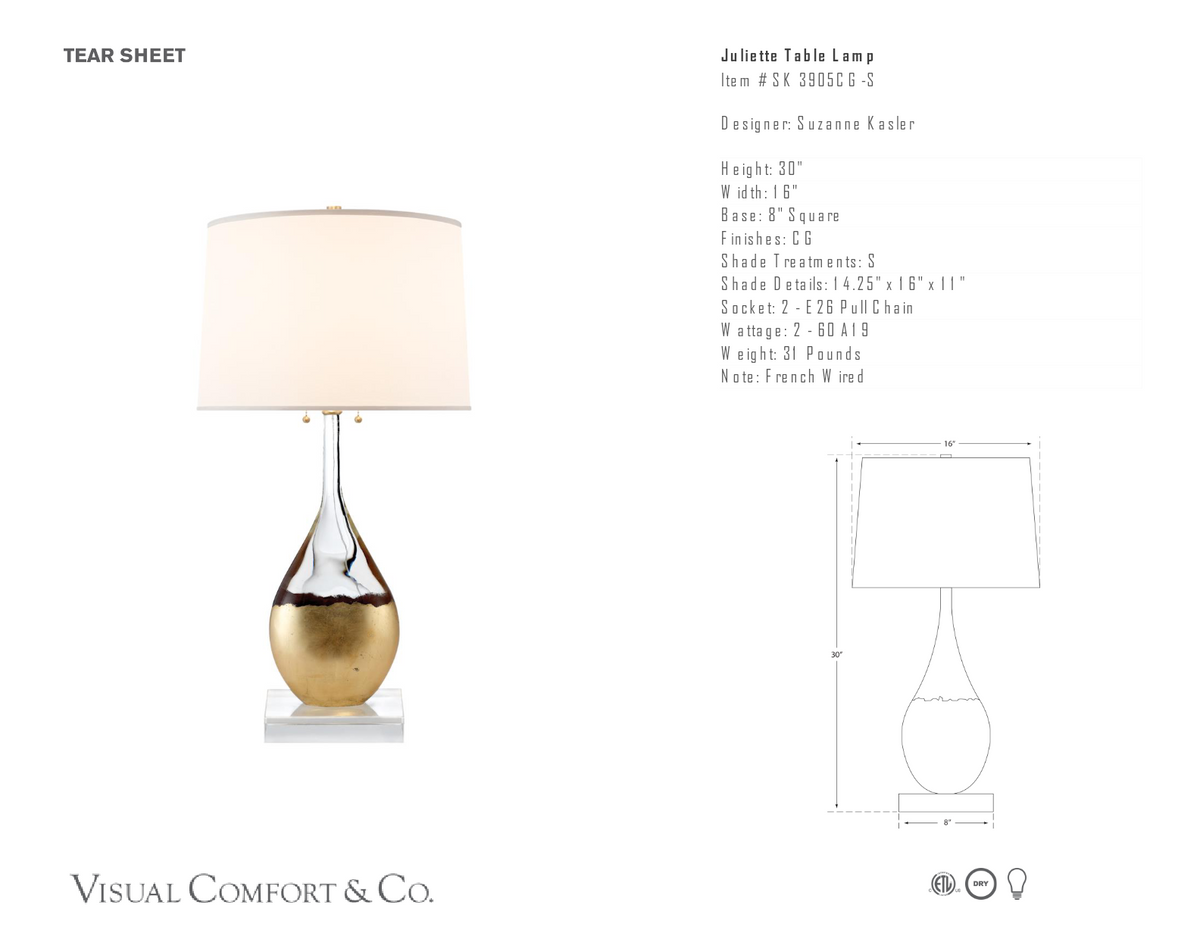 Juliette Bordslampa — Suzanne Kasler for Visual Comfort & Co. måttskiss