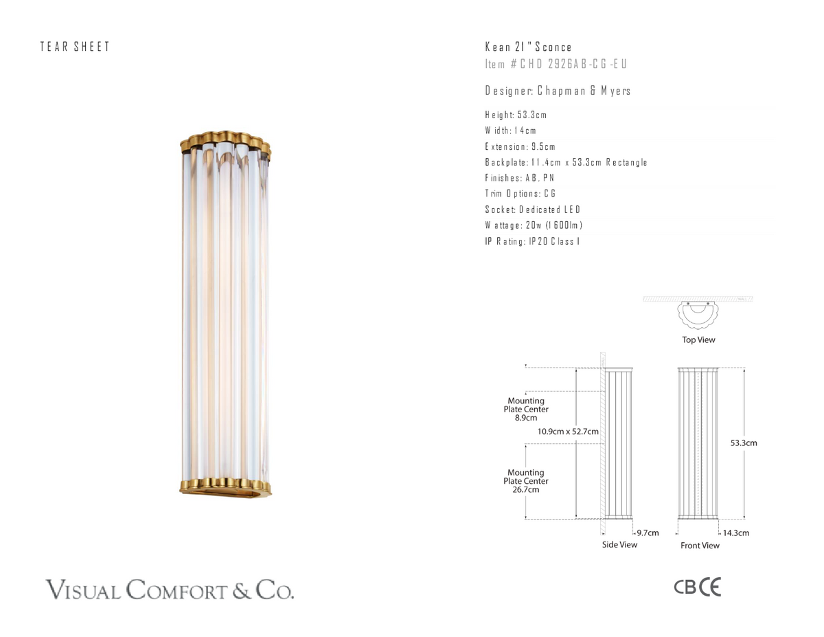 Kean 21" Wall Light — Chapman & Myers for Visual Comfort & Co. dimension drawing