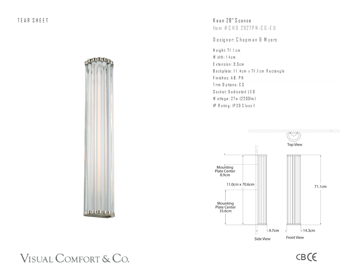 Kean 28" Vägglampa — Chapman & Myers for Visual Comfort & Co. måttskiss