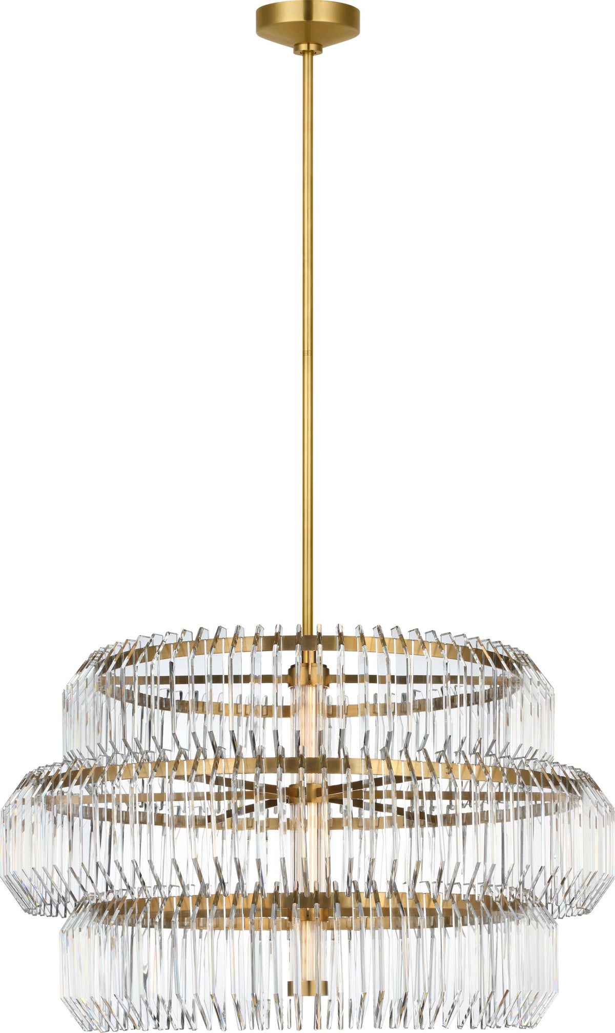 Killarney 32" Layered Drum Takkrona — Waterford for Visual Comfort & Co. — Natural Brass with Clear Crystal
