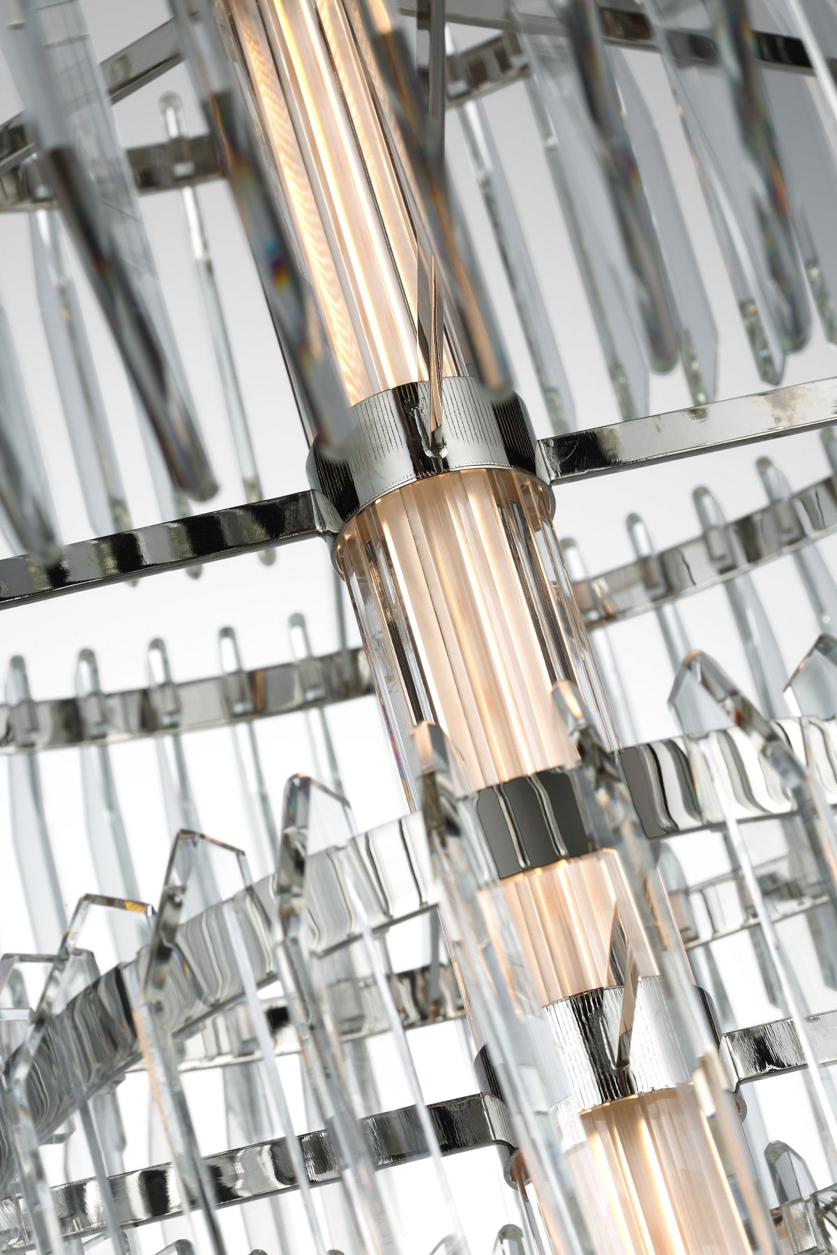 Killarney 32" Layered Takkrona — Waterford for Visual Comfort & Co. — Polished Nickel with Clear Crystal detaljbild