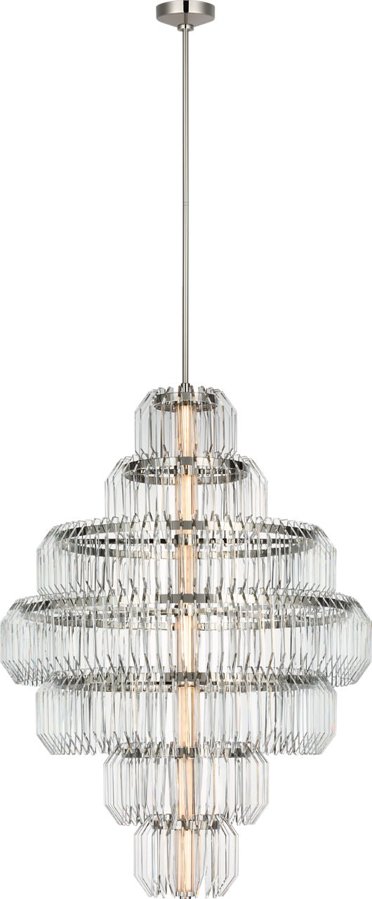 Killarney 32" Layered Chandelier — Waterford for Visual Comfort & Co. — Polished Nickel with Clear Crystal