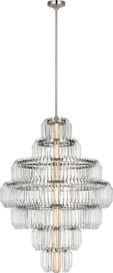 Killarney 32" Layered Chandelier — Waterford for Visual Comfort & Co. — Polished Nickel with Clear Crystal