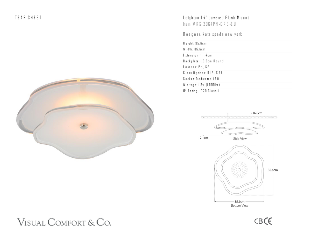 Leighton 14" Layered Plafond — kate spade new york for Visual Comfort & Co. måttskiss