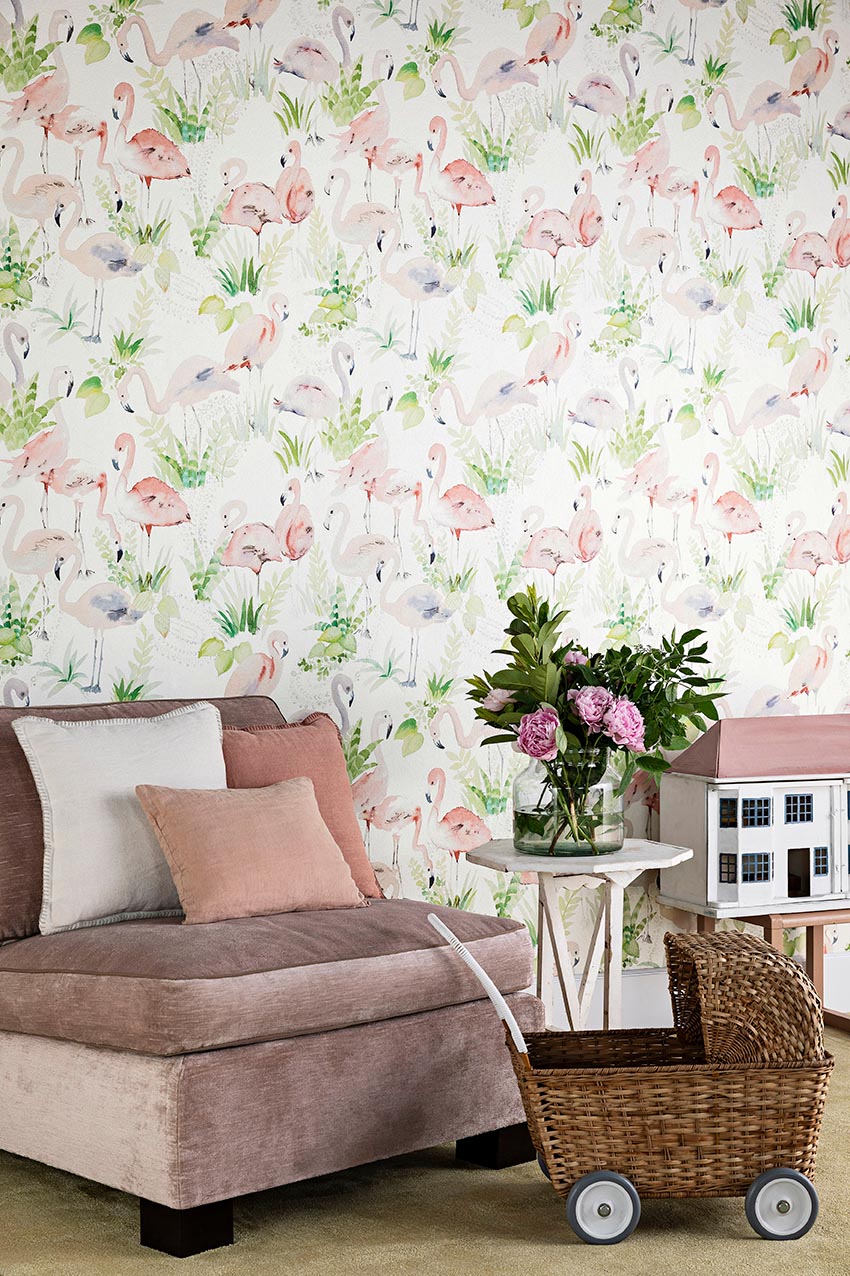 Les Flamants Roses room setting — Pierre Frey wallpaper
