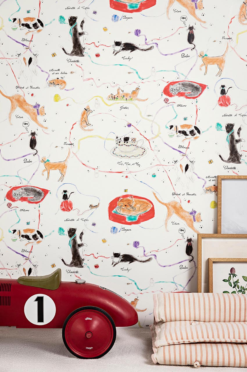 Les Petits Chats de Colette room setting — Pierre Frey wallpaper
