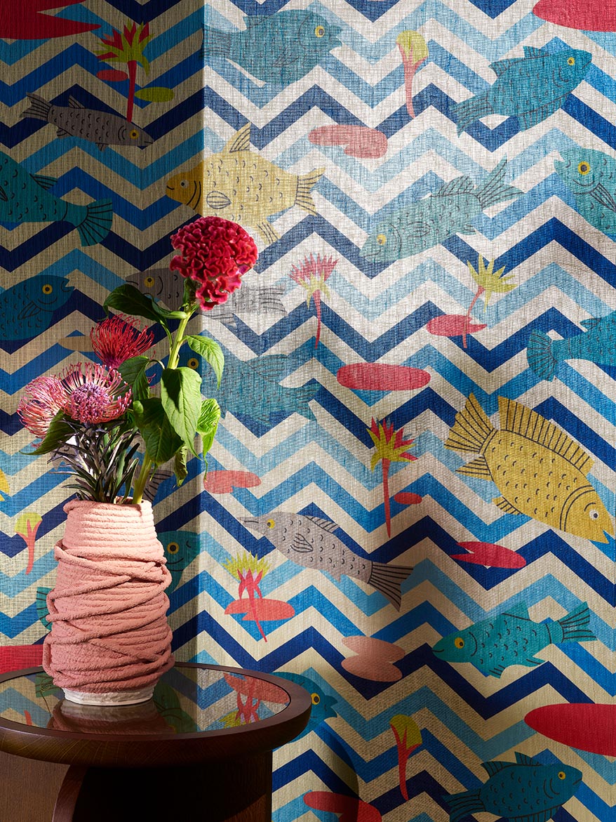 Les Poissons du Nil room setting — Pierre Frey wallpaper