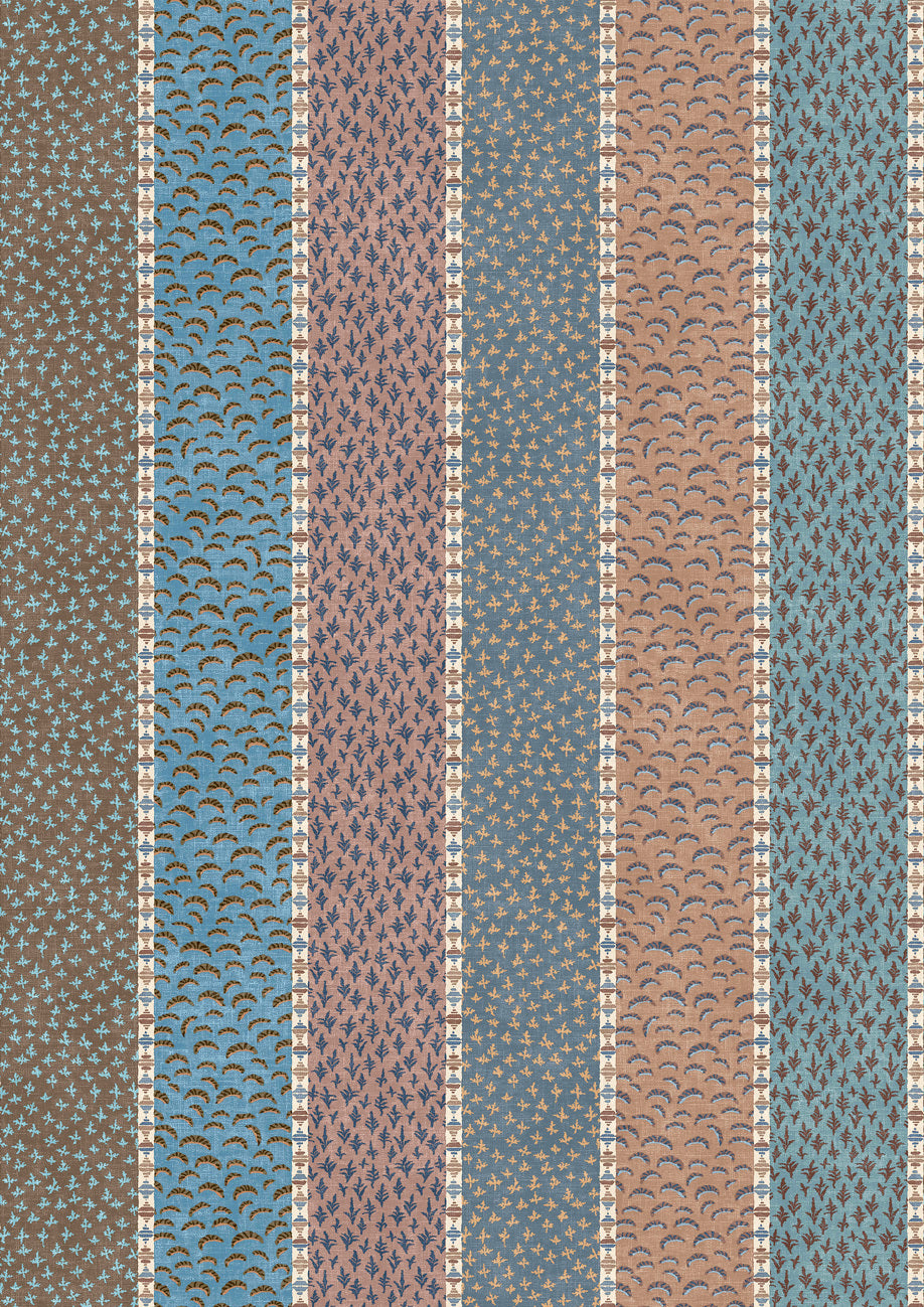 Asha Stripe Blue Almond – närbild — Lewis & Wood tyg