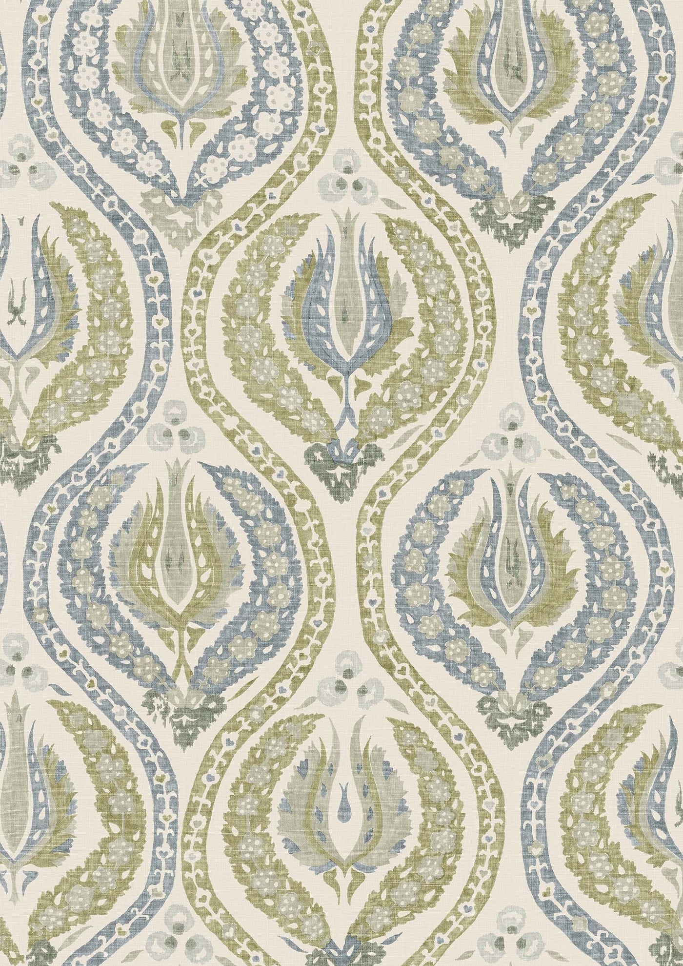 Benaki Lavender Green – närbild — Lewis & Wood tyg