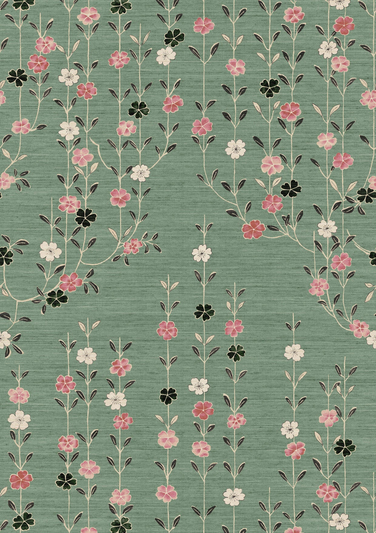 Blossom Peony Jade – närbild — Lewis & Wood tyg