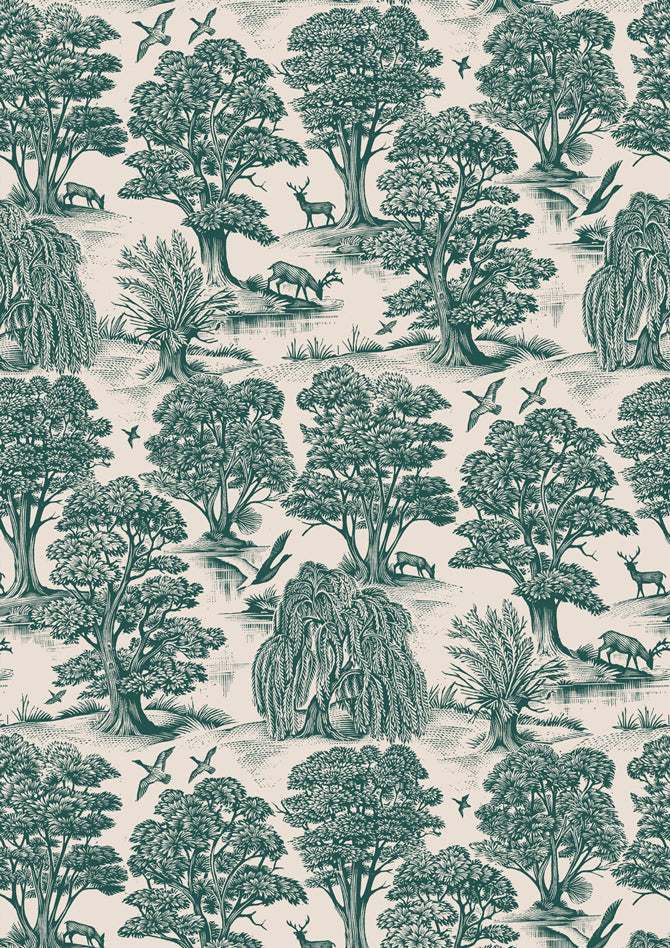 Deer Park Forest Green – närbild — Lewis & Wood tyg