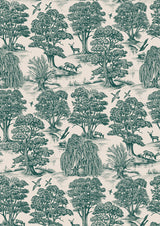 Deer Park Forest Green – närbild — Lewis & Wood tyg