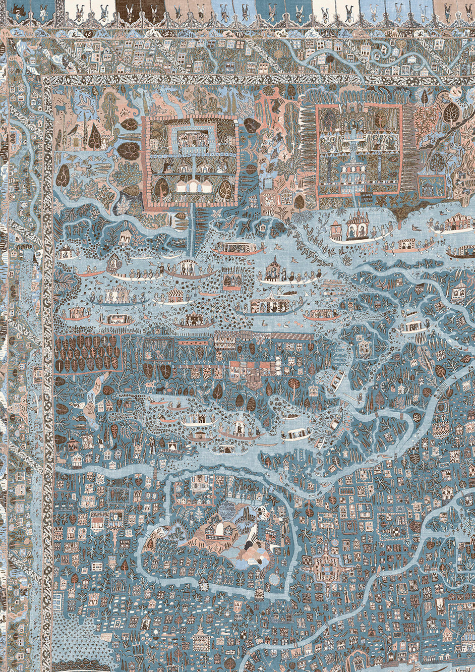 The Map Maxi Blue Almond – närbild — Lewis & Wood tapet