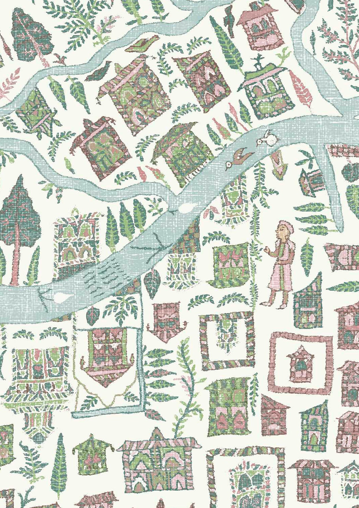 The Map Maxi Tapetprov Pistachio Rose