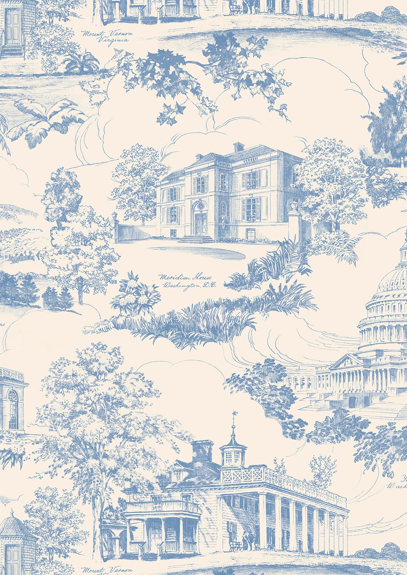 Washington Toile Blue Ridge – närbild — Lewis & Wood tapet