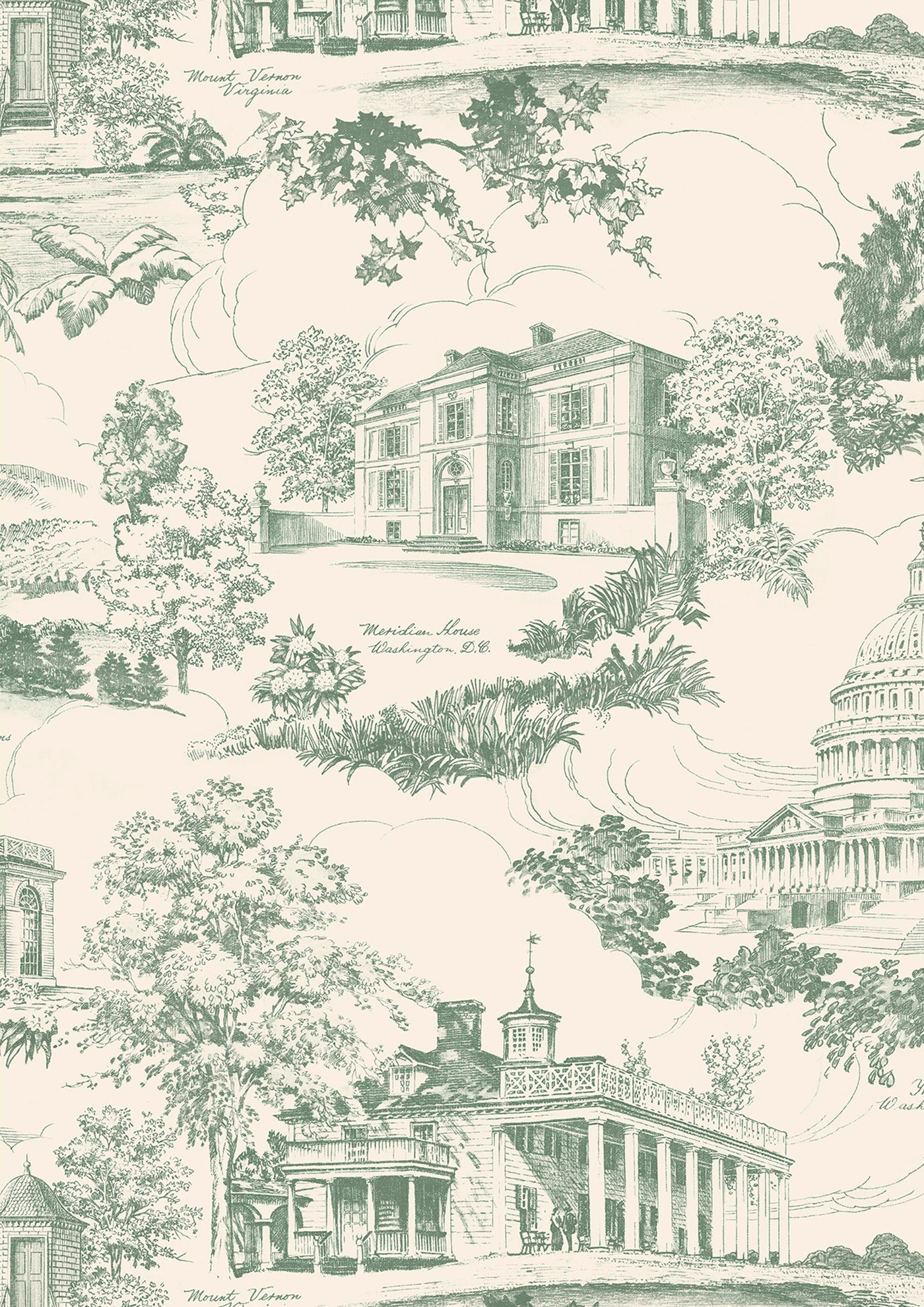 Washington Toile Lincoln Green – närbild — Lewis & Wood tapet