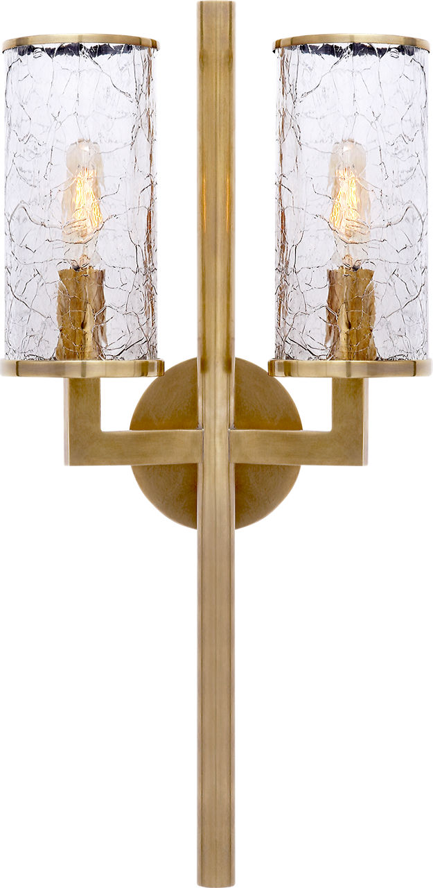 Liaison Double Vägglampa — Kelly Wearstler for Visual Comfort & Co. — Antique-Burnished Brass with Crackle Glass