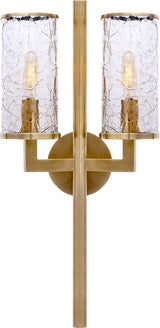 Liaison Double Vägglampa — Kelly Wearstler for Visual Comfort & Co. — Antique-Burnished Brass with Crackle Glass