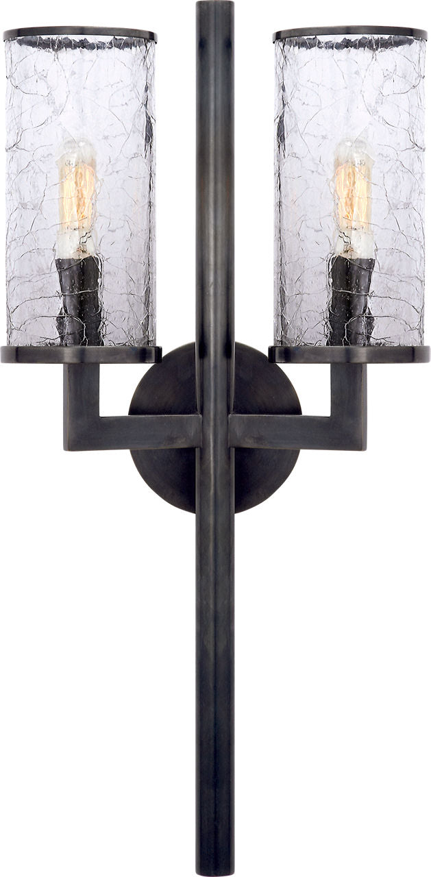 Liaison Double Vägglampa — Kelly Wearstler for Visual Comfort & Co. — Bronze with Crackle Glass
