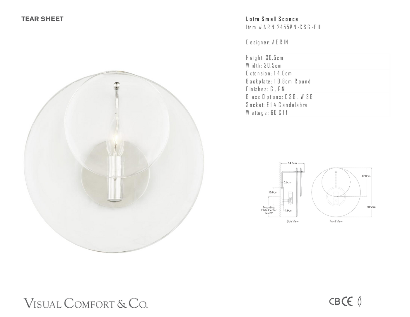 Loire Small Vägglampa måttskiss