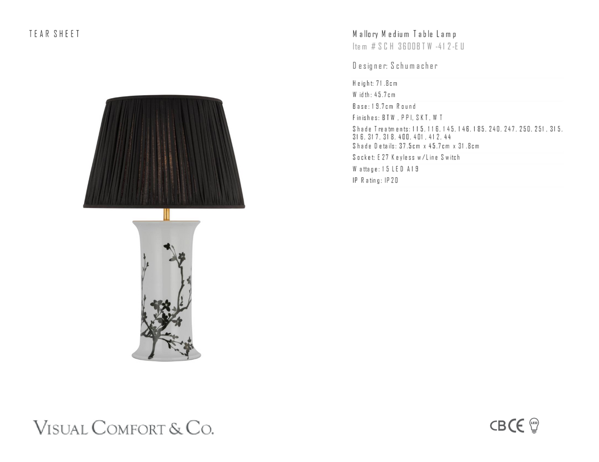 Mallory Medium Table Lamp — Schumacher for Visual Comfort & Co. dimension drawing