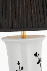 Mallory Medium Bordslampa — Schumacher for Visual Comfort & Co. — Black Twiggy with 18" Black Linen Pleated Empire Shade detaljbild