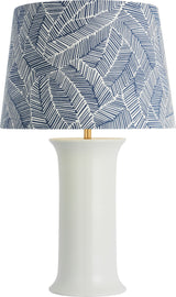 Mallory Medium Table Lamp — Schumacher for Visual Comfort & Co. — White Porcelain with Schumacher 18" Navy Abstract Leaf Empire Shade