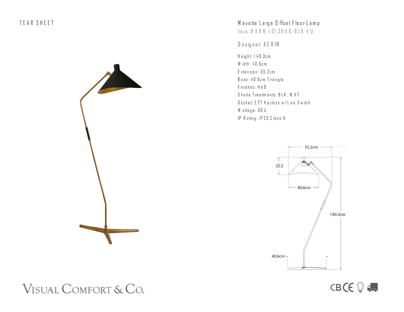 Mayotte Large Offset Golvlampa måttskiss