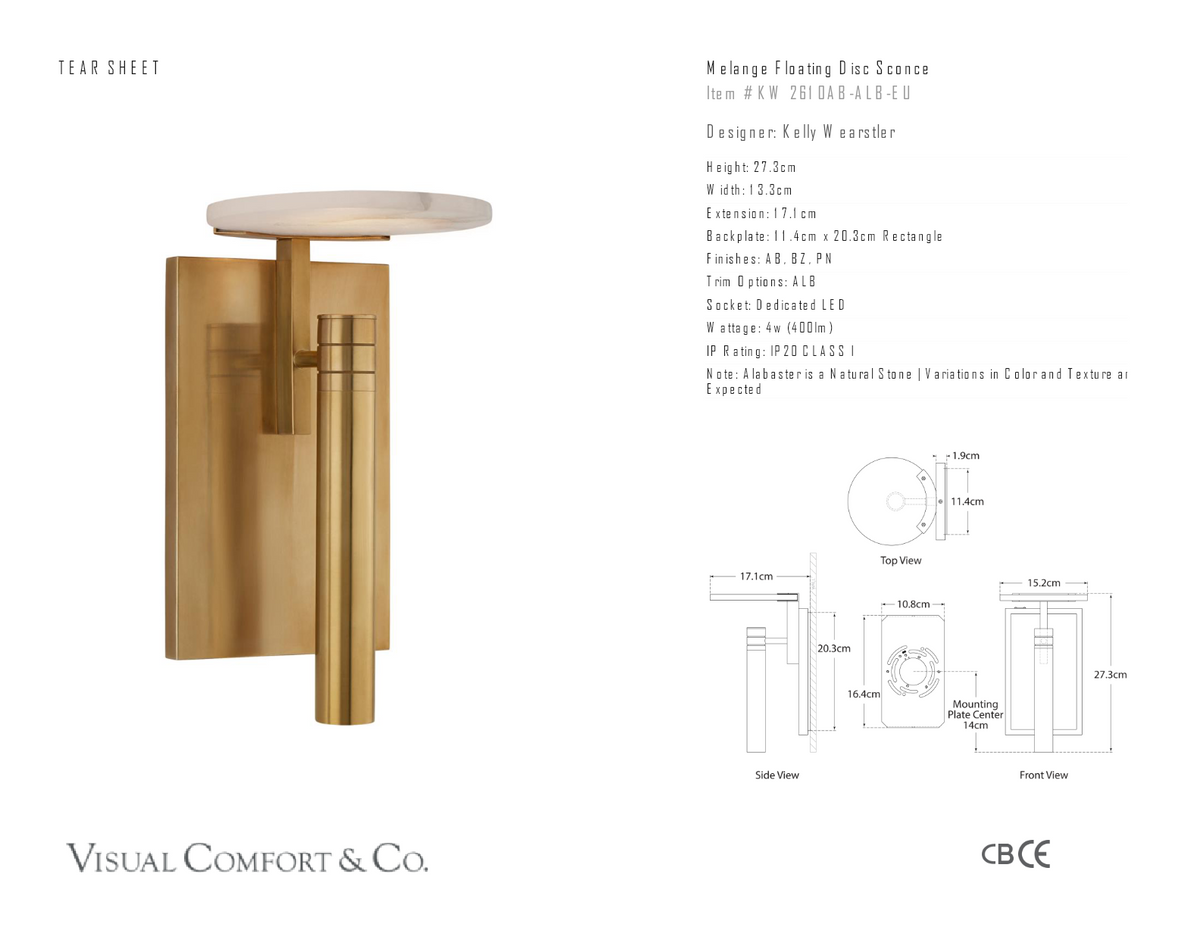 Melange Floating Disc Wall Light — Kelly Wearstler for Visual Comfort & Co. dimension drawing