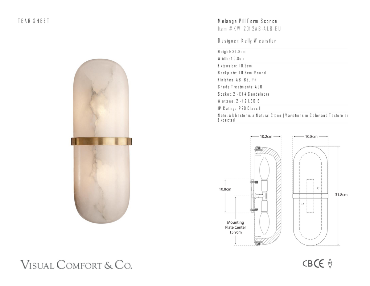 Melange Pill Form Vägglampa — Kelly Wearstler for Visual Comfort & Co. måttskiss