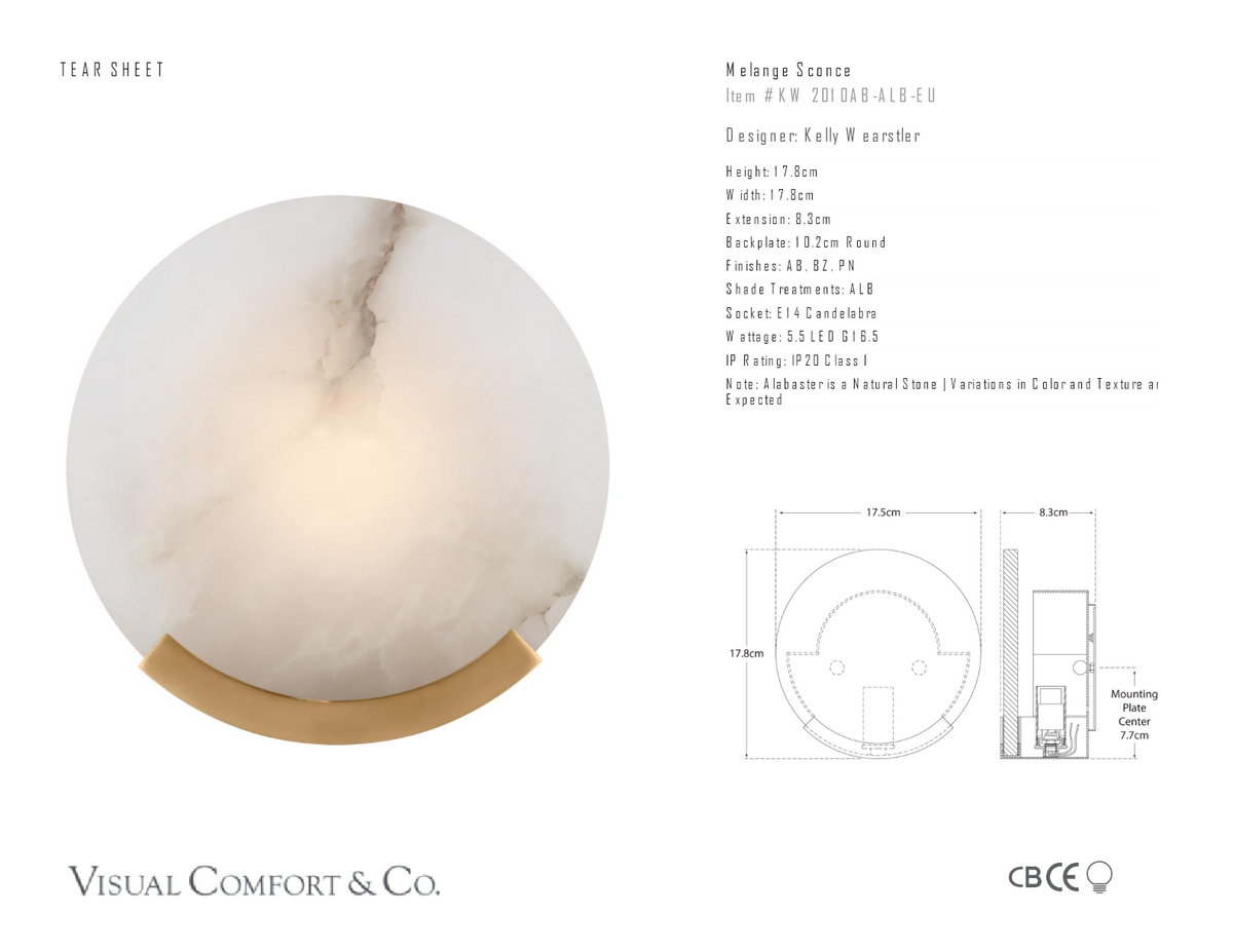 Melange Vägglampa — Kelly Wearstler for Visual Comfort & Co. måttskiss