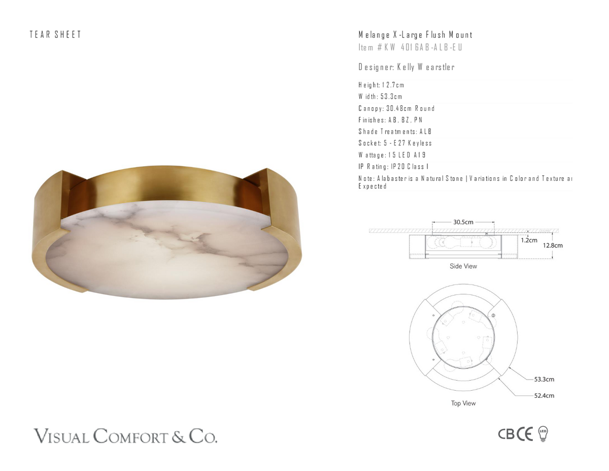 Melange X-Large Flush Mount — Kelly Wearstler for Visual Comfort & Co. dimension drawing