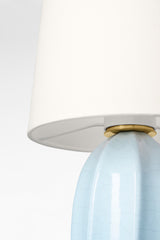 Melanie 12" Cordless Bordslampa — Barbara Barry for Visual Comfort & Co. — Crackled Moonseed with Linen Shade detaljbild